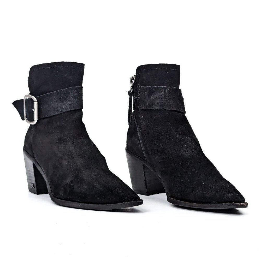 Sam Edelman Women Leonia Black Suede Western Ankle Boots size 7.5